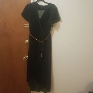 olive green velvet  dress